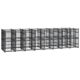 Outdoor Dog Kennel Steel 158.8 ftÂ² (Color: Black)