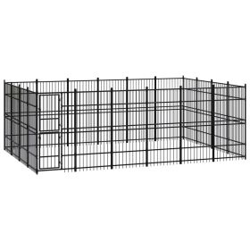 Outdoor Dog Kennel Steel 238.1 ftÂ² (Color: Black)