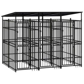 Outdoor Dog Kennel with Roof Steel 59.5 ftÂ² (Color: Black)