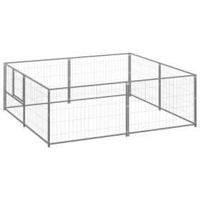 Dog Kennel Silver 43.1 ftÂ² Steel (Color: Silver)